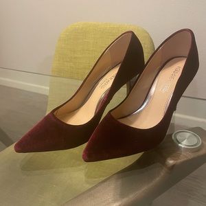 Burgundy velvet pump 3” Head Over Heel by Dune